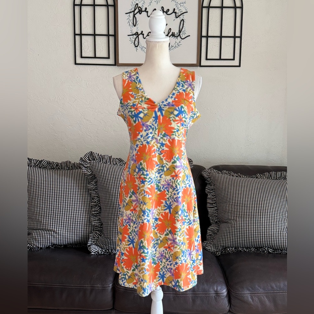 Toad&Co Colorful Floral V-Neck Rosemarie A-Line Dress Hidden Pocket Size M NWT